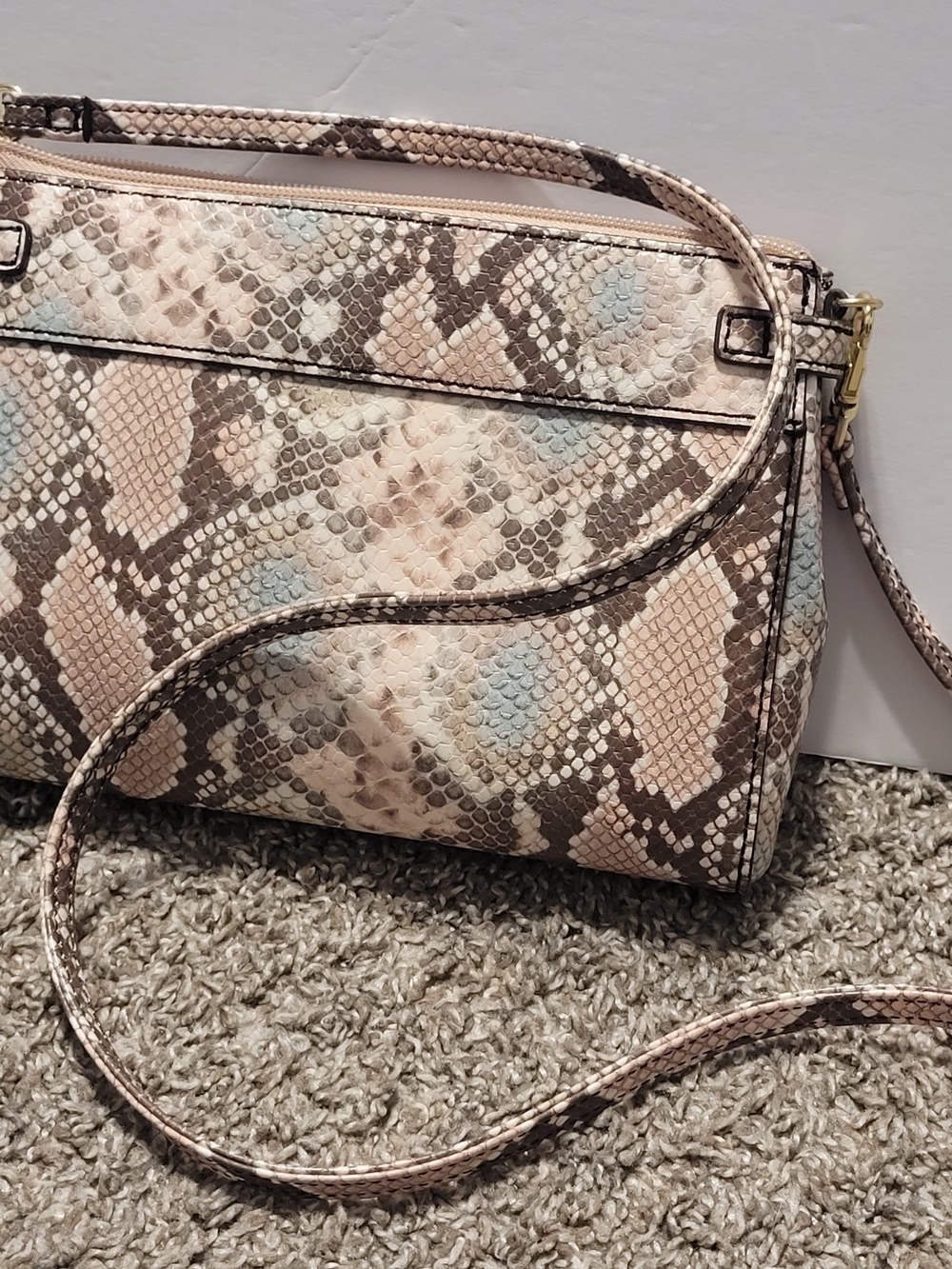 Liz Claiborne Snake-Print Crossbody in Blush, Blue & Brown - Picture 6 of 7